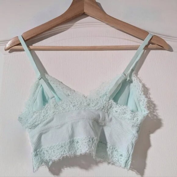 NEW Aerie | Ribbed Eyelash Lace Trim Longline Bralette in Tiffany Blue - Picture 5 of 9